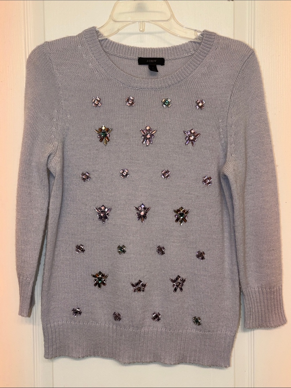 J. Crew Lavender Jeweled Crewneck Sweater